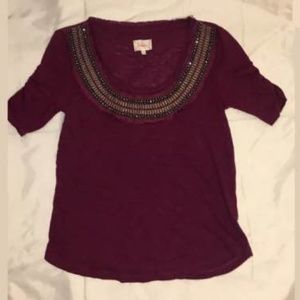 Deletta XS beaded 3/4 sleeve anthropologie top